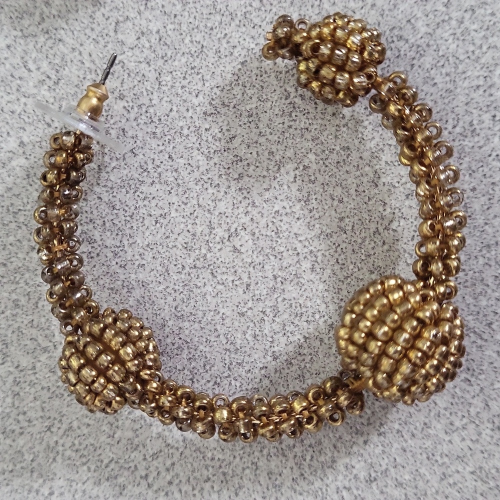Gold-Tone Beaded Hoop Earrings - Fashion Jewelry - Picture 2 of 7